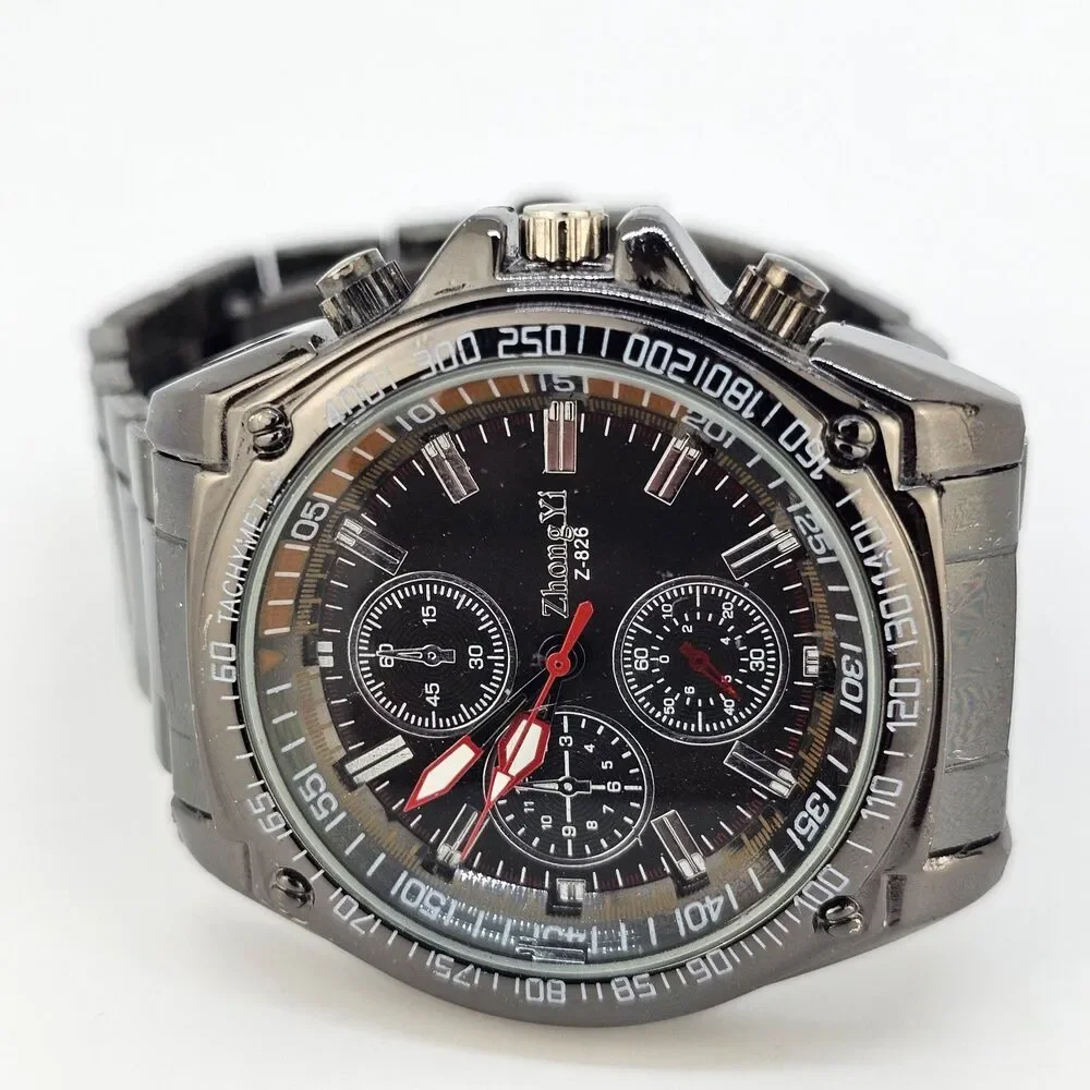 Men's Watch Black Dial 44MM Black Case Black‎ Bracelet Band 8